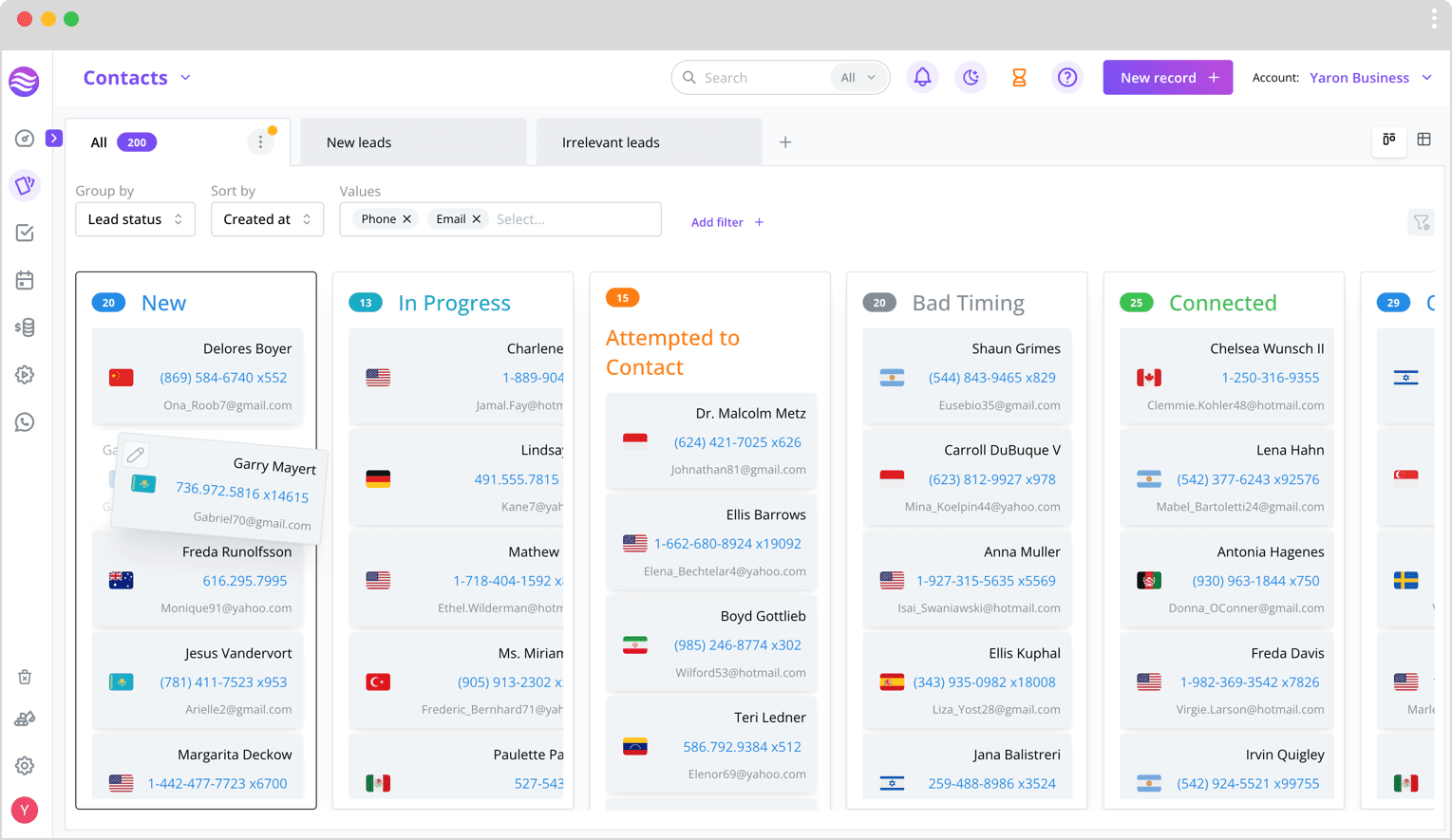 Kanban board with tasks and notes Pecanify CRM